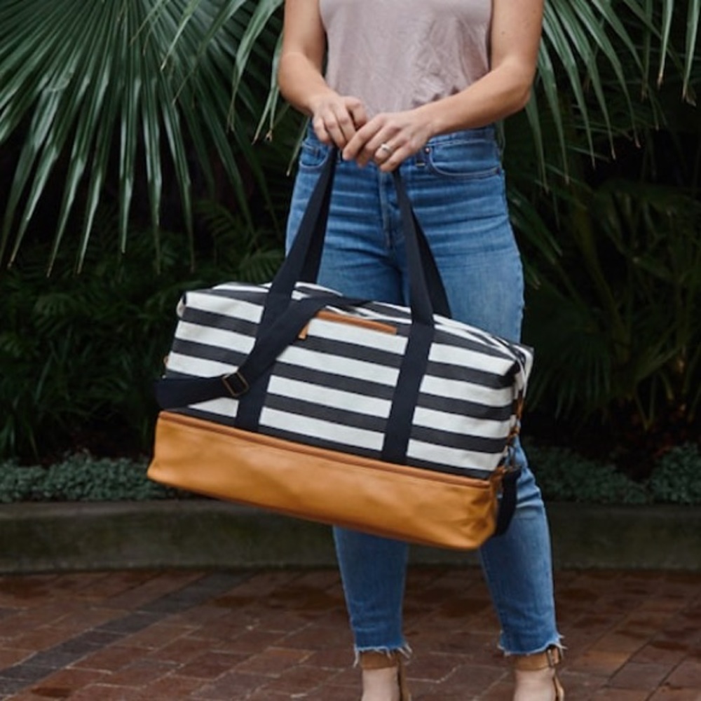 Black & White Striped Weekender Tote Bag NIP